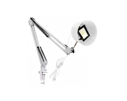 Прожектор светодиодный 20Вт с настольным креплением NBWS-WCAP и белым защитным плафоном на усиленной струбцине