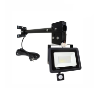 Прожектор 50 Вт с датчиком движения, кабелем 1,5м и клеммами на кронштейне DN02-PRJ для подсветки фасада, баннера, гаража