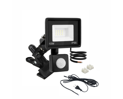 Светодиодный прожектор 10 Вт с датчиком движения на металлической прищепке PR1 для горизонтального и вертикального крепления