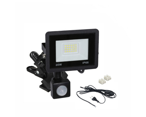 Светодиодный прожектор 20 Вт с датчиком движения на металлической прищепке PR1 для горизонтального и вертикального крепления