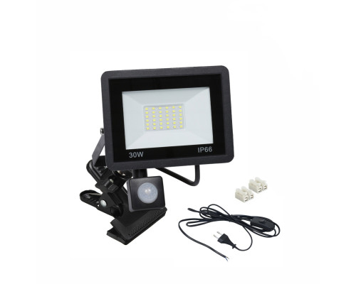 Светодиодный прожектор 30 Вт с датчиком движения на металлической прищепке PR1 для горизонтального и вертикального крепления
