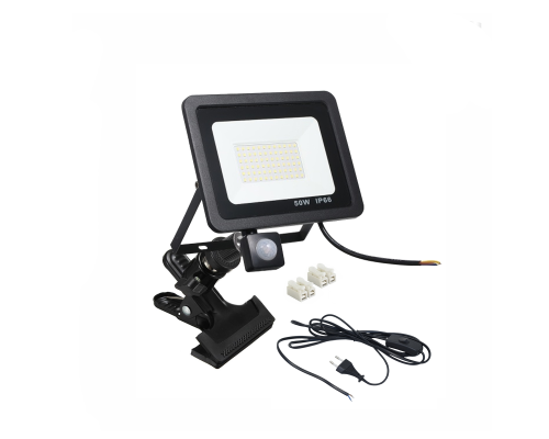 Светодиодный прожектор 50 Вт с датчиком движения на металлической прищепке PR1 для горизонтального и вертикального крепления