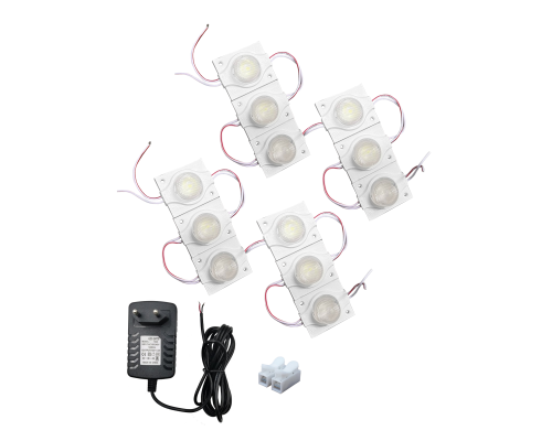 Светодиодный модуль 1,5 Вт 7000K IP65 12 шт с блоком питания 12V и клеммой