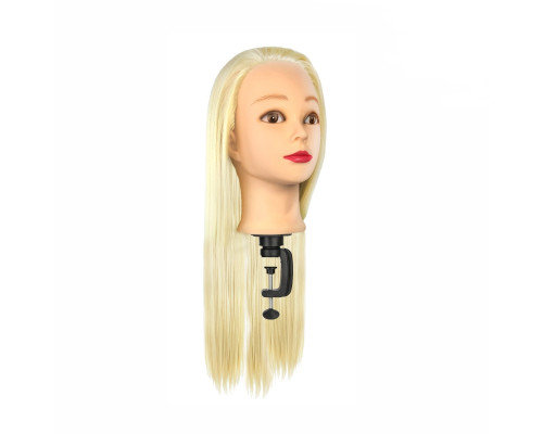 Манекен для причесок настольный, учебная голова с волосами, блонд, с макияжем
