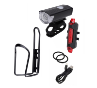 Фонарь велосипедный со встроенным аккумулятором и USB кабелем, и флягодержатель