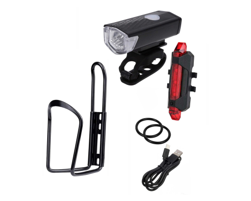 Фонарь велосипедный со встроенным аккумулятором и USB кабелем, и флягодержатель