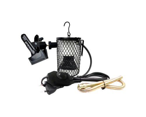 Светильник с защитной решеткой и диммером на прищепке PR1 с лампой обогрева, 100Вт, для террариума