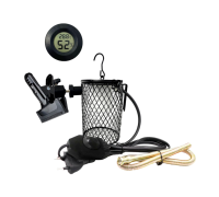 Светильник с защитной решеткой и диммером на прищепке PR1 и термометр гигрометр для террариума