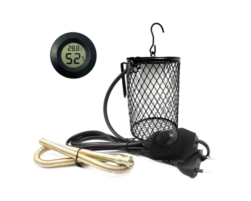 Светильник подвесной с защитной решеткой, диммером и термометр гигрометр для террариума