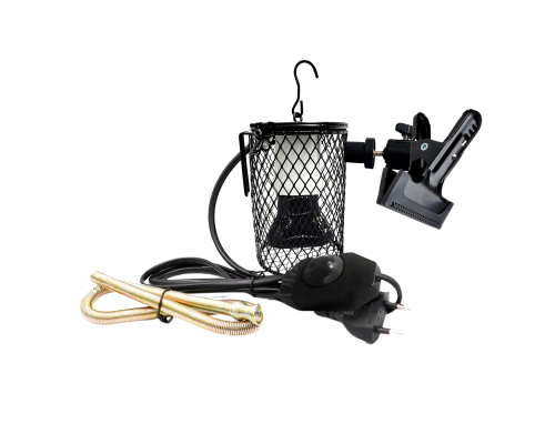 Светильник с диммером, защитной решеткой на прищепке PR1 с лампой обогрева, 25Вт, для террариума