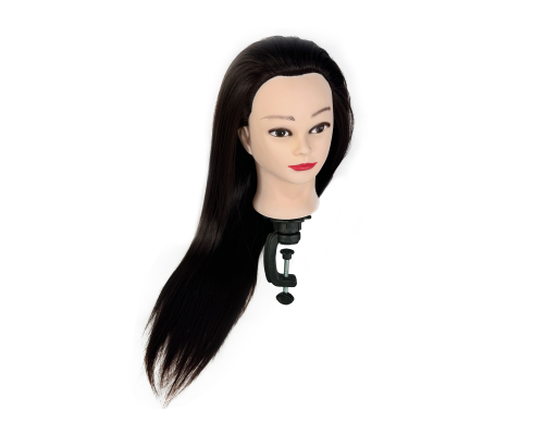 Манекен для причесок настольный, учебная голова с волосами, темно-русый, с макияжем