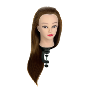 Манекен для причесок настольный, учебная голова с волосами, русый, с макияжем