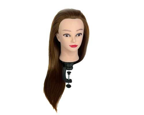 Манекен для причесок настольный, учебная голова с волосами, русый, с макияжем