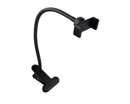 Держатель для телефона 57-85 мм на гибком креплении 35 см и прищепке, цвет черный