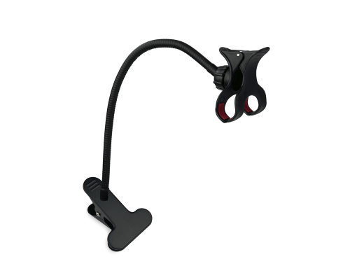 Держатель для телефона до 10 см на гибком креплении 35 см и прищепке, цвет черный