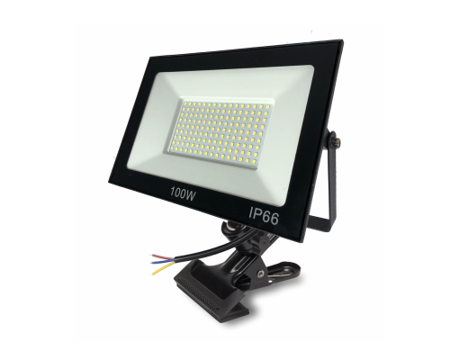 Светодиодный строительный прожектор 100 Вт 3000K, теплый свет, на металлической прищепке PR1