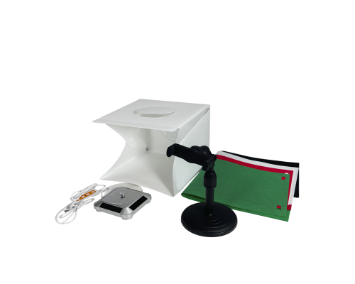 Cеребряная вращающаяся подставка, складной фотобокс со встроенной LED подсветкой и держатель телефона CXP-050