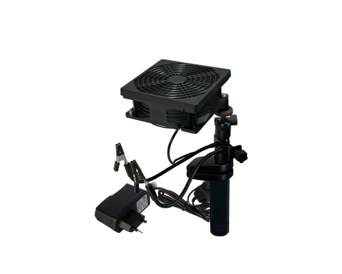 Гибкий держатель платы микросхем для пайки с кулером-вытяжкой на пластиковой струбцине зажиме до 64 мм