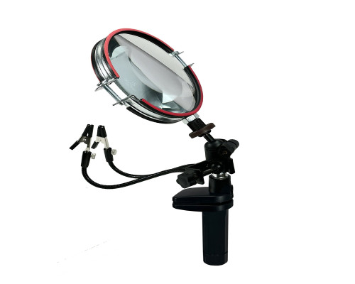 Гибкий держатель платы микросхем для пайки с лупой на пластиковой струбцине зажиме до 64 мм