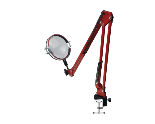 Лупа настольная на красном пантографе NB-35R и черной струбцине до 4,6 см