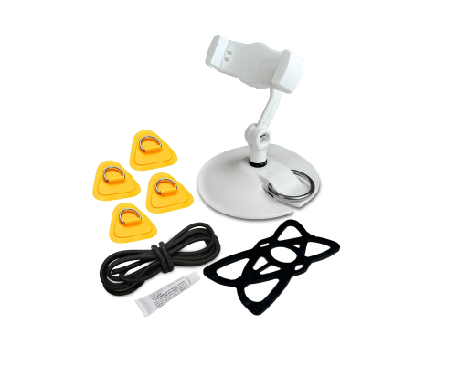 Аксессуары для лодки ПВХ, сапборда: 4 рым патчи, веревка 2,56 м, клей и держатель смартфона с фиксатором