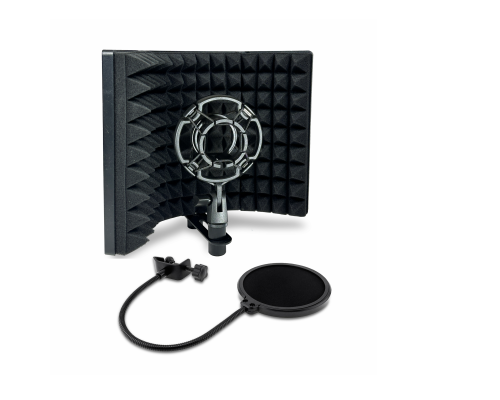 Акустический экран AK04, 19х28 см, с держателем микрофона паук P1 и поп-фильтром 15,5 см на стойку с резьбой 1/4, 3/8 и 5/8