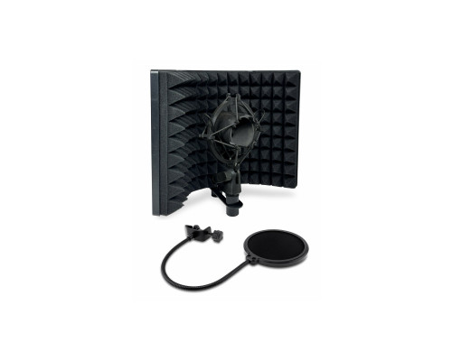Акустический экран AK04, 19х28 см, с держателем микрофона паук P2 и поп-фильтром 15,5 см на стойку с резьбой 1/4, 3/8 и 5/8