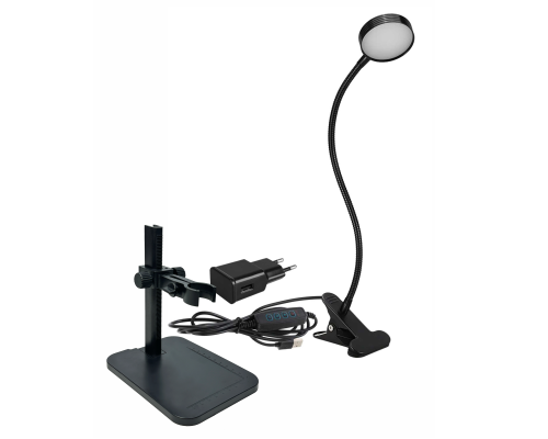 Штатив кронштейн для цифровых микроскопов и гибкая лампа SL-09bda на прищепке с адаптером питания