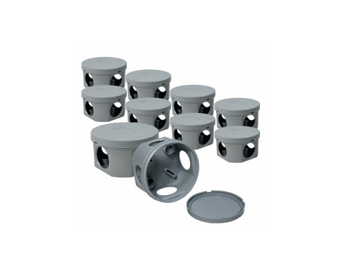 Распределительная коробка открытая D 70x39 мм 4 ввода без заглушек, цвет серый, 10 шт