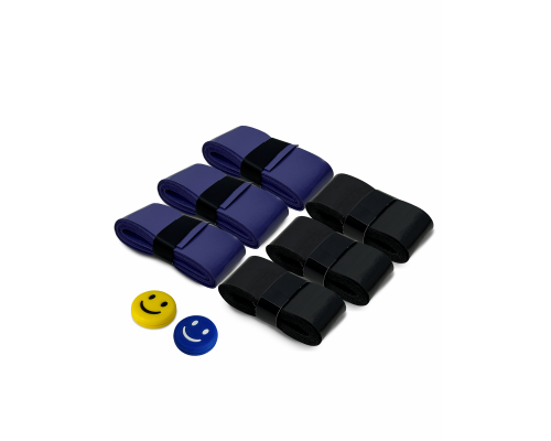 Намотки для ракетки, 110*2,5 см, цвет черный и фиолетовый по 3 шт и амортизаторы темно-синий и желтый