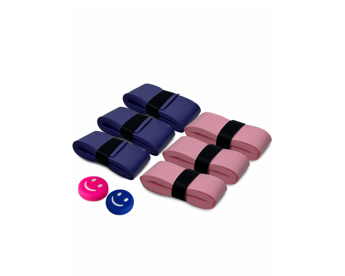 Намотки для ракетки, 110*2,5 см, цвет розовый и фиолетовый по 3 шт и амортизаторы темно-синий и розовый