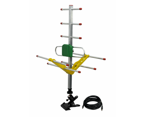 Антенна телевизионная для цифрового ТВ HDTV с усилителем сигнала, желтая, на прищепке PR1-SH