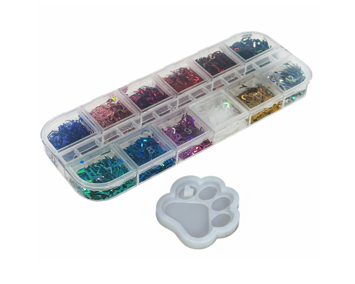 Молд для эпоксидной смолы, форма лапки, с набором букв из фольги, 12 цветов