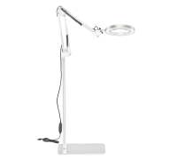 Напольная белая лампа лупа LN-22W на утяжеленной стойке NSU-02W с плоским основанием и регулируемой высотой