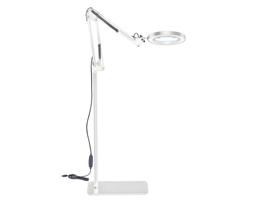 Напольная белая лампа лупа LN-22W на утяжеленной стойке NSU-02W с плоским основанием и регулируемой высотой