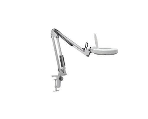 Косметологическая светодиодная лампа лупа LN-6 на усиленной струбцине до 7,5 см, настольная, белая