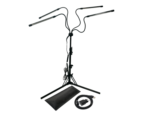 Фитолампа для растений, 4 панели, на штативе FLST, с пультом на проводе, удлинителем, адаптером и сумкой