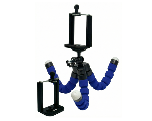 Штатив-трипод Flex-01 с 2 держателями телефона и гибкими ножками, синий