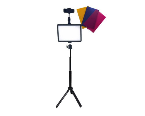 Портативная светодиодная LED панель с цветными фильтрами RAG-1T3, с настольной треногой и универсальным держателем для телефона