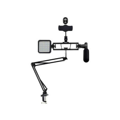 Настольная стойка пантограф Kit-01ST с микрофоном пушкой, led подсветкой, держателем телефона и пультом Bluetooth для съемки видео, записи подкастов, тик-тока