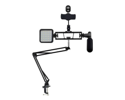 Настольная стойка пантограф Kit-01ST с микрофоном пушкой, led подсветкой, держателем телефона и пультом Bluetooth для съемки видео, записи подкастов, тик-тока