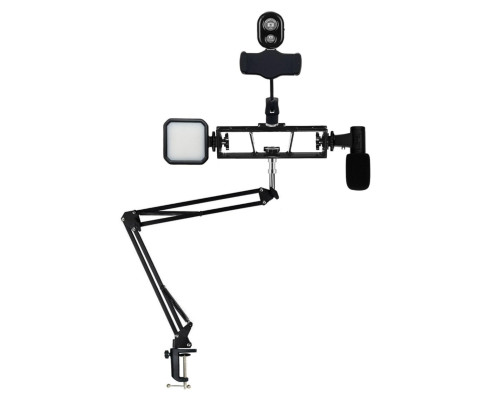 Настольная стойка пантограф Kit-03ST с микрофоном пушкой, led подсветкой, держателем телефона и пультом Bluetooth для съемки видео, записи подкастов, тик-тока