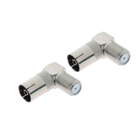 Переходник гнездо F (мама) - гнездо TV (мама), угловой, 2 шт