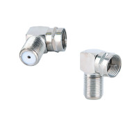 Переходник гнездо F (мама) - штекер F (папа), угловой, 2 шт