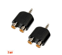 Переходник 2 гнезда RCA (мама) - штекер 3.5 мм стерео (3 pin) mini-jack (папа), 2 шт