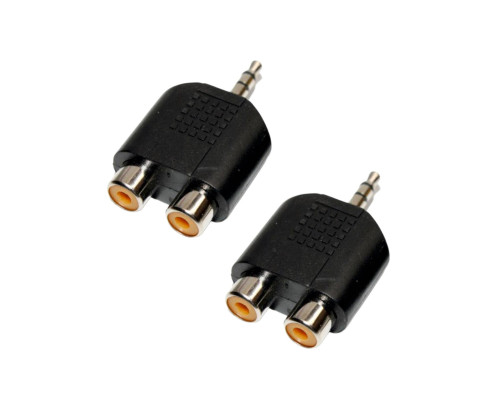 Переходник 2 гнезда RCA (мама) - штекер 3.5 мм стерео (3 pin) mini-jack (папа), 2 шт