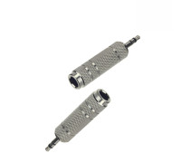 Переходник гнездо jack 6.3 мм (мама) - штекер jack 3.5 мм (папа), стерео (3 pin), металл, серебристый, 2 шт