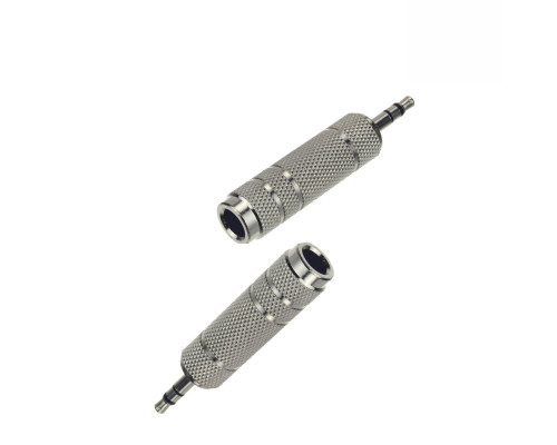 Переходник гнездо jack 6.3 мм (мама) - штекер jack 3.5 мм (папа), стерео (3 pin), металл, серебристый, 2 шт