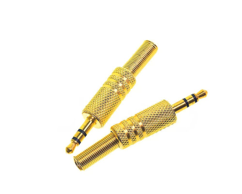 Разъем штекер mini-jack 3.5 мм (папа) стерео (3 pin) с пружиной, металл, золотистый, 2 шт