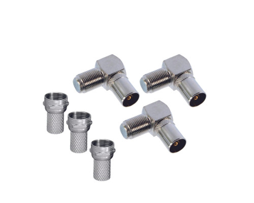 Разъемы на кабель: F-коннектор (гайка) - 3 шт., штекер ТВ угловой - 3 шт.